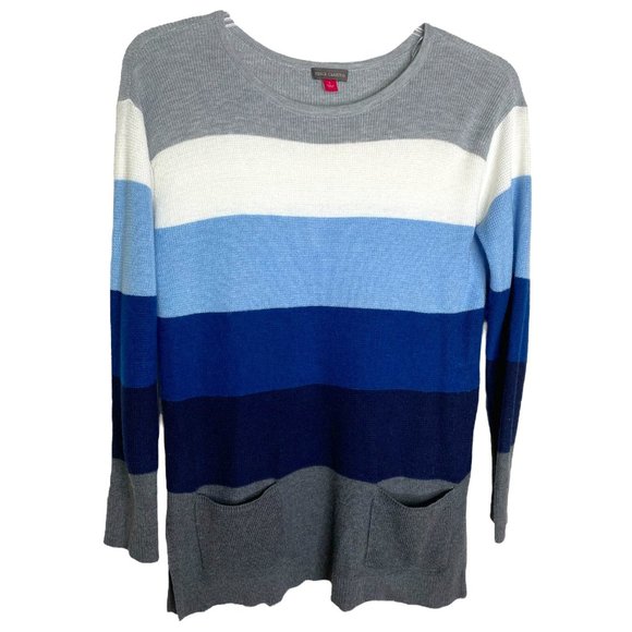 Vince Camuto Womens Colorblock Sweater Size S Blue and Gray Preppy Academia - Picture 1 of 9